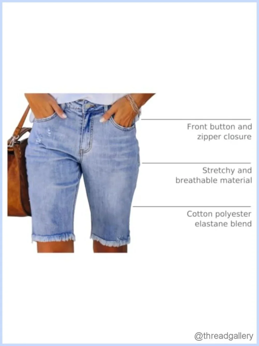 Women's Ripped Denim Shorts Casual Summer Mid Waist Stretchy Five Points